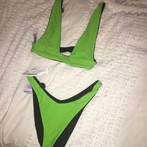 Reversible neon green/black bathing suit NWT